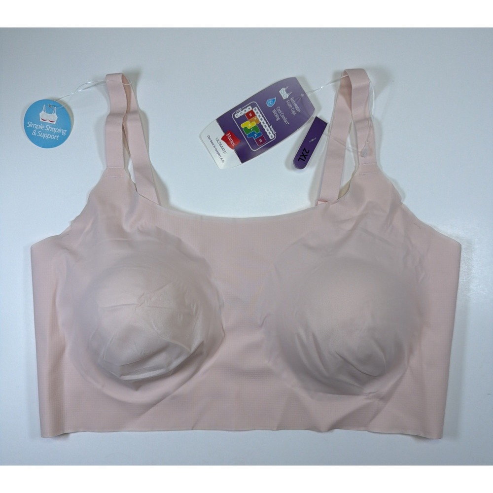 HANES Women Ultra Light Comfort Wireless Pullover Bra/Bralette DHHU40 2XL Pink